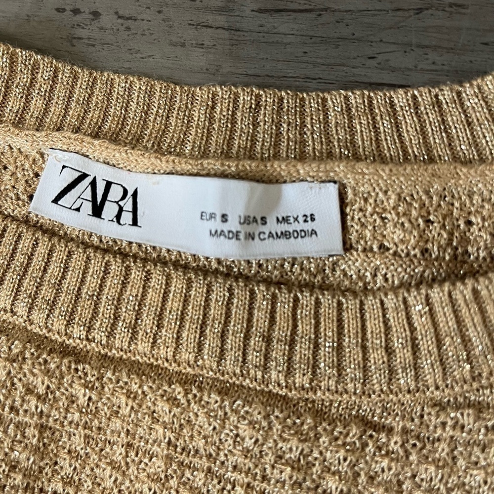 Zara Gold Shimmer Short Sleeve Frayed Top and Bottom  Size Small - Picture 8 of 12